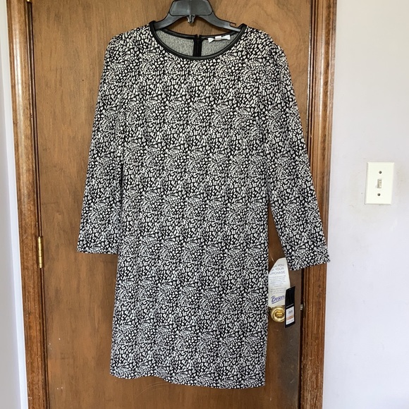 Nine West dress faux leather neckline abstract animal print like 12 - Picture 3 of 16